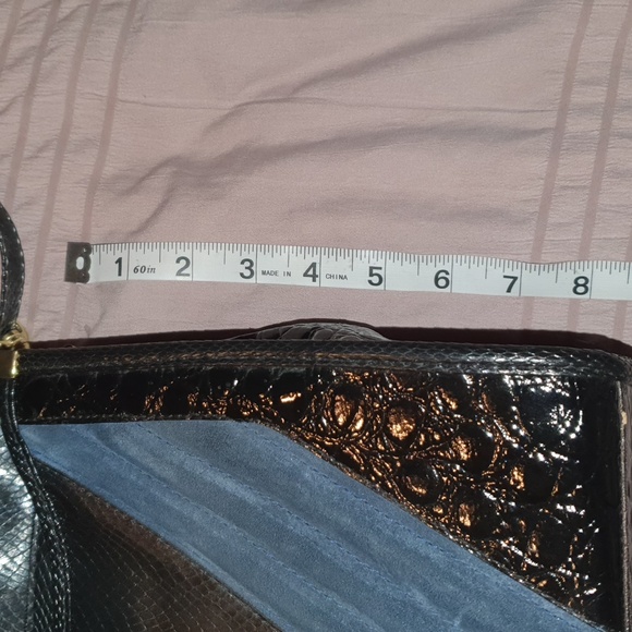 Vtg 80s Mock Croc Suede Satchel Tote - Picture 9 of 9